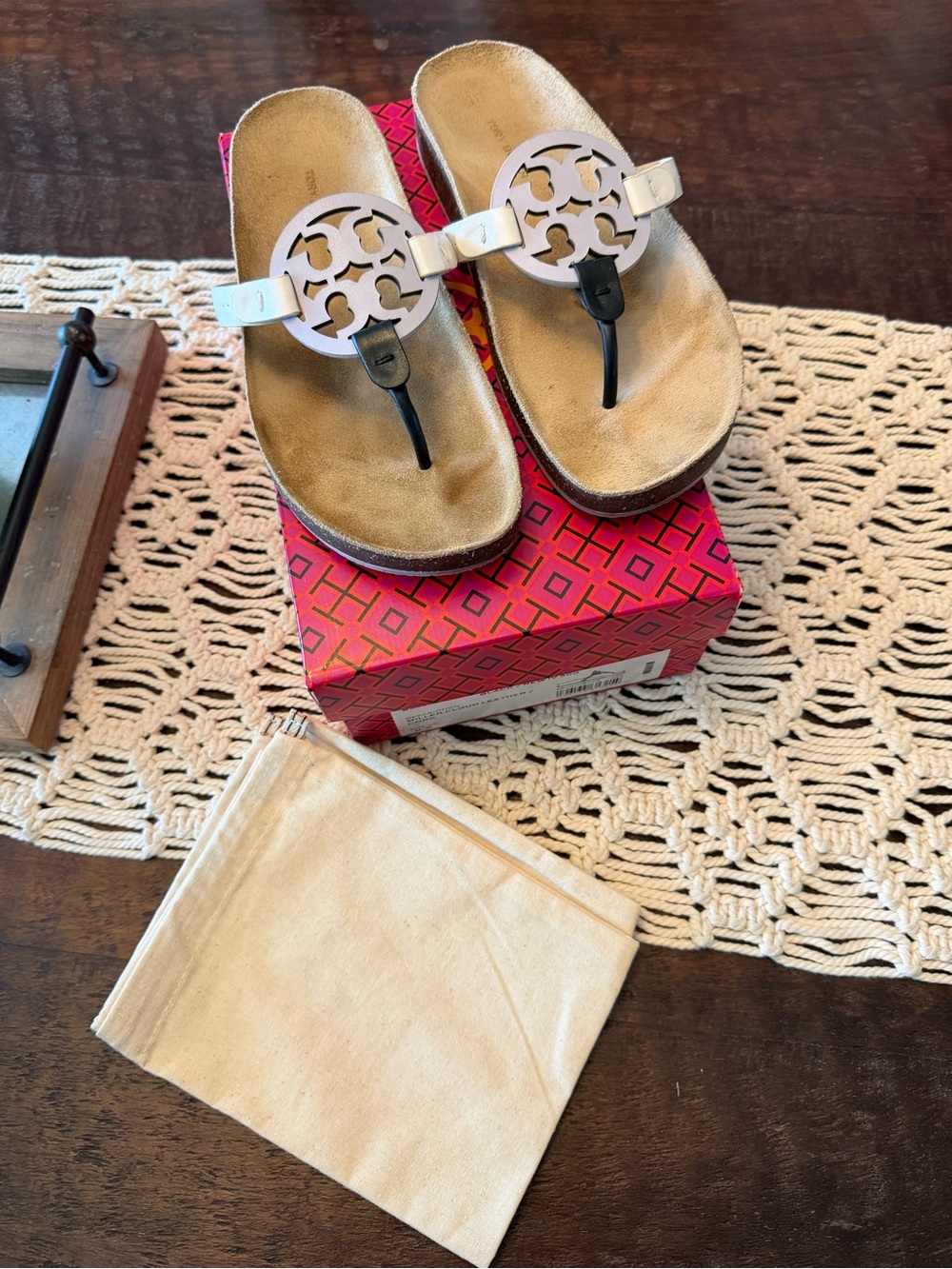 Tory Burch Miller Cloud Sandals in Spring Lavender/Perfect Black - Size 8.5